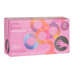 Framar Pink Paws Nitrile Gloves Medium 100pk