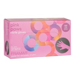 Framar Pink Paws Nitrile Gloves Large 100pk