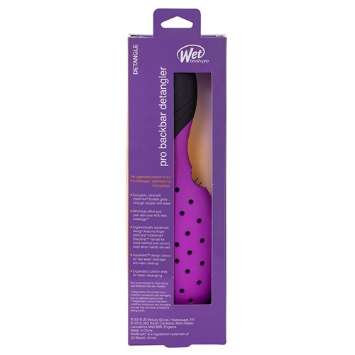 WetBrush Pro Backbar Detangler Hair Brush Purple Package Back