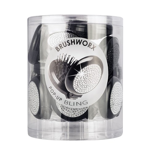 Brushworx Bling Pop Up Hair Brush/Mirror-12pc Display