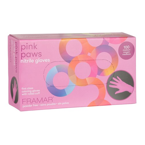 Framar Pink Paws Nitrile Gloves Medium 100pk