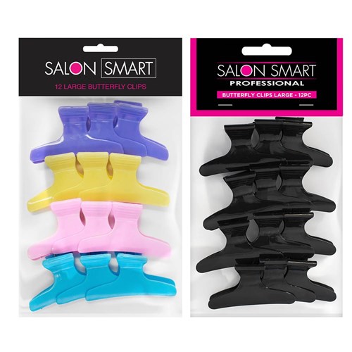 Salon Smart Black Butterfly Hair Clips Large 12pk