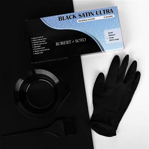 Robert de Soto Black Satin Ultra Reusable Gloves Small 10pk
