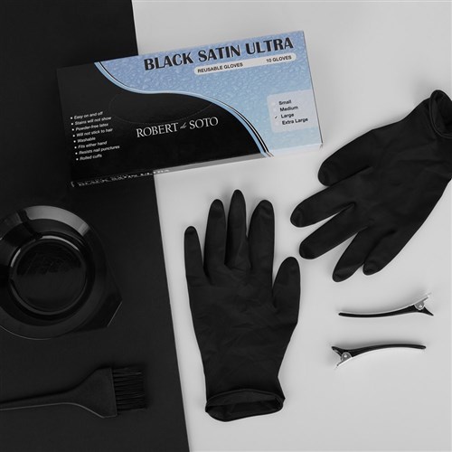 Robert de Soto Black Satin Ultra Reusable Gloves Medium 10pk