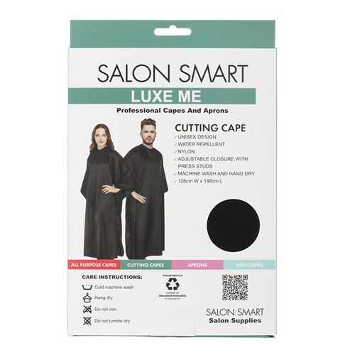 SALON SMART CAPE LUXE ME AB005 WATER REPELENT NYLON BLACK SNAPS 128X148cm 210T