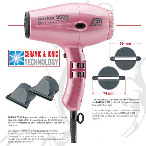 Parlux 3500 SuperCompact Ceramic Ionic Hair Dryer Pink Information