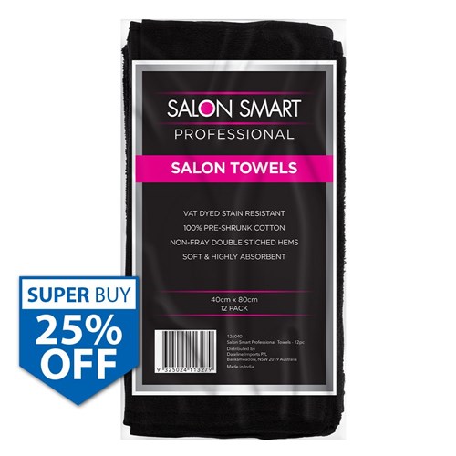 Salon Smart Bulk Buy Premium Black Salon Towels 24pk