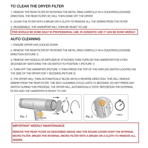 iQ Perfetto Hair Dryer Side Filter Instructions