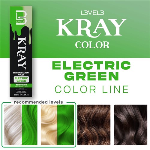 L3VEL3 Kray Semi Permanent Hair Colour Electric Green