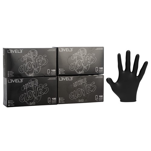 LVL3 NITRILE GLOVES BLACK SML 11100 100PC LEVEL3 L3VEL3