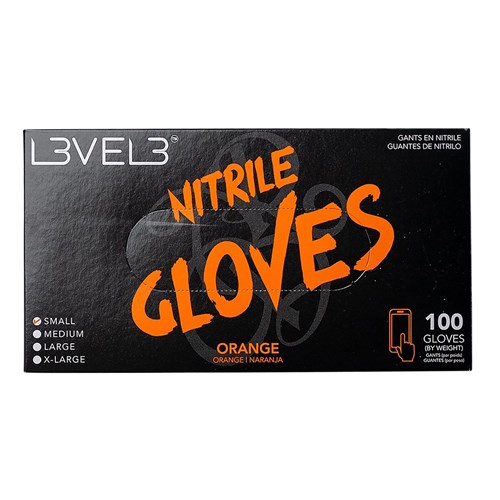 LVL3 NITRILE GLOVES ORANGE SML 11500 100PC LEVEL3 L3VEL3