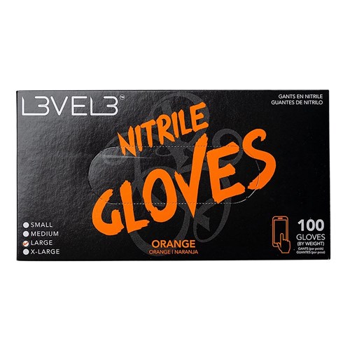 LVL3 NITRILE GLOVES ORANGE LGE 11502 100PC LEVEL3 L3VEL3