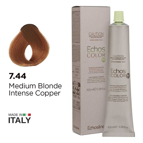 Echos Color Vegan Hair Colour 7.44 Medium Blonde Intense Copper