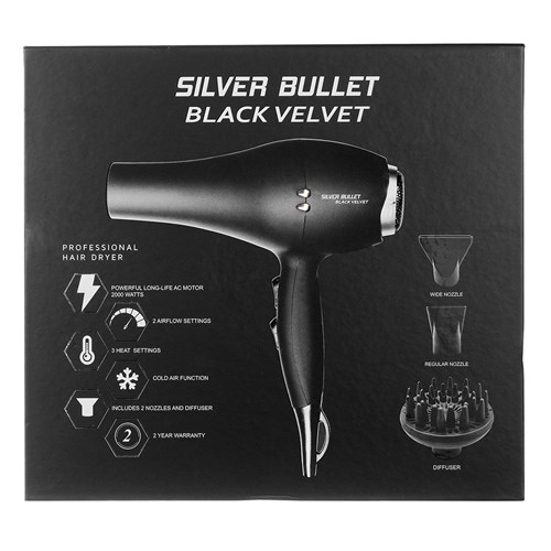 Silver Bullet Black Velvet Hair Dryer with Diffuser