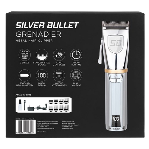 Silver Bullet Grenadier Metal Hair Clipper Silver