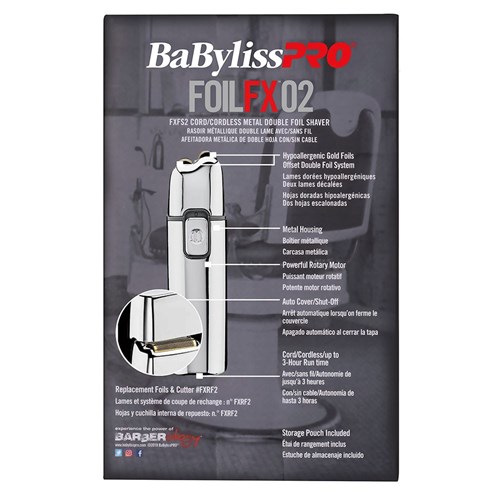 BaBylissPRO FoilFX02 Metal Double Foil Shaver Package Back