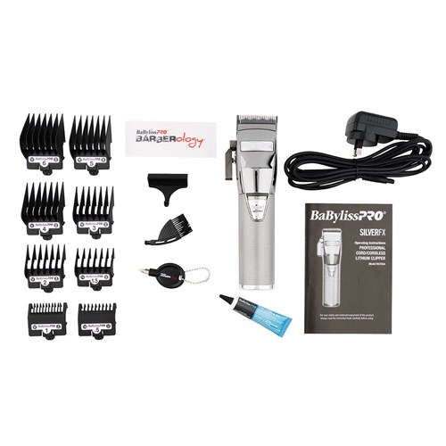 BaBylissPRO SilverFX Lithium Hair Clipper and accessories