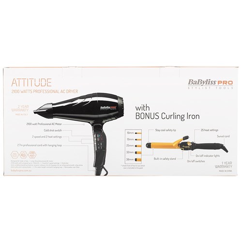 BaBylissPRO Attitude Hair Dryer and Curling Iron 38mm