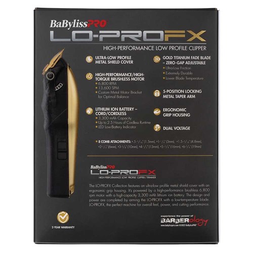 BaBylissPRO LoPROFX Hair Clipper Gold
