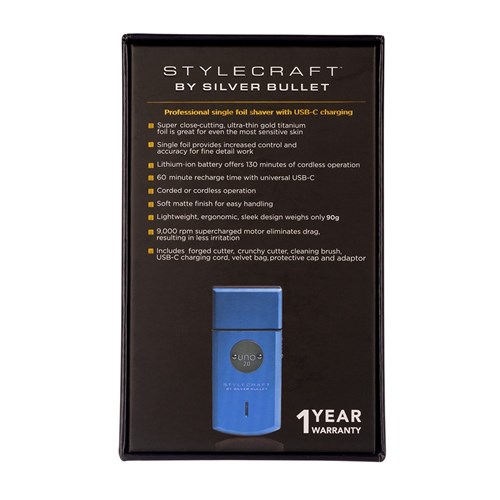 StyleCraft by Silver Bullet Uno 2.0 Single Foil Shaver Blue